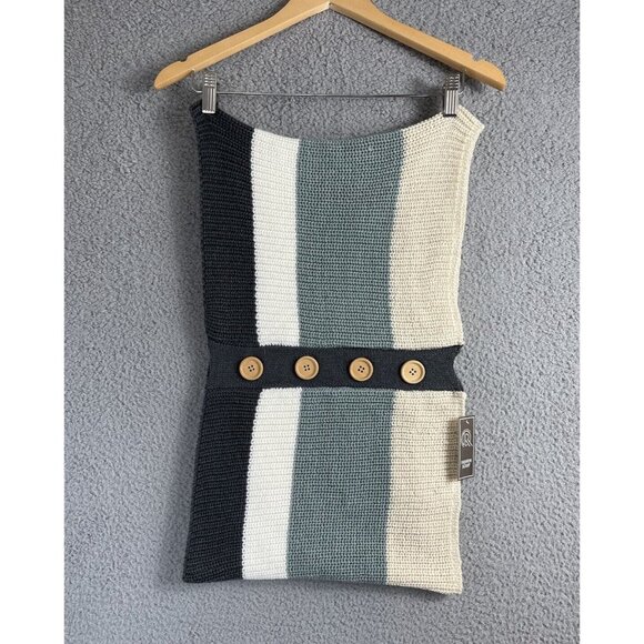 New Womens Infinity Scarf Blue Cream Button Detail Winter Knit Shawl Neck Wrap - Picture 5 of 7